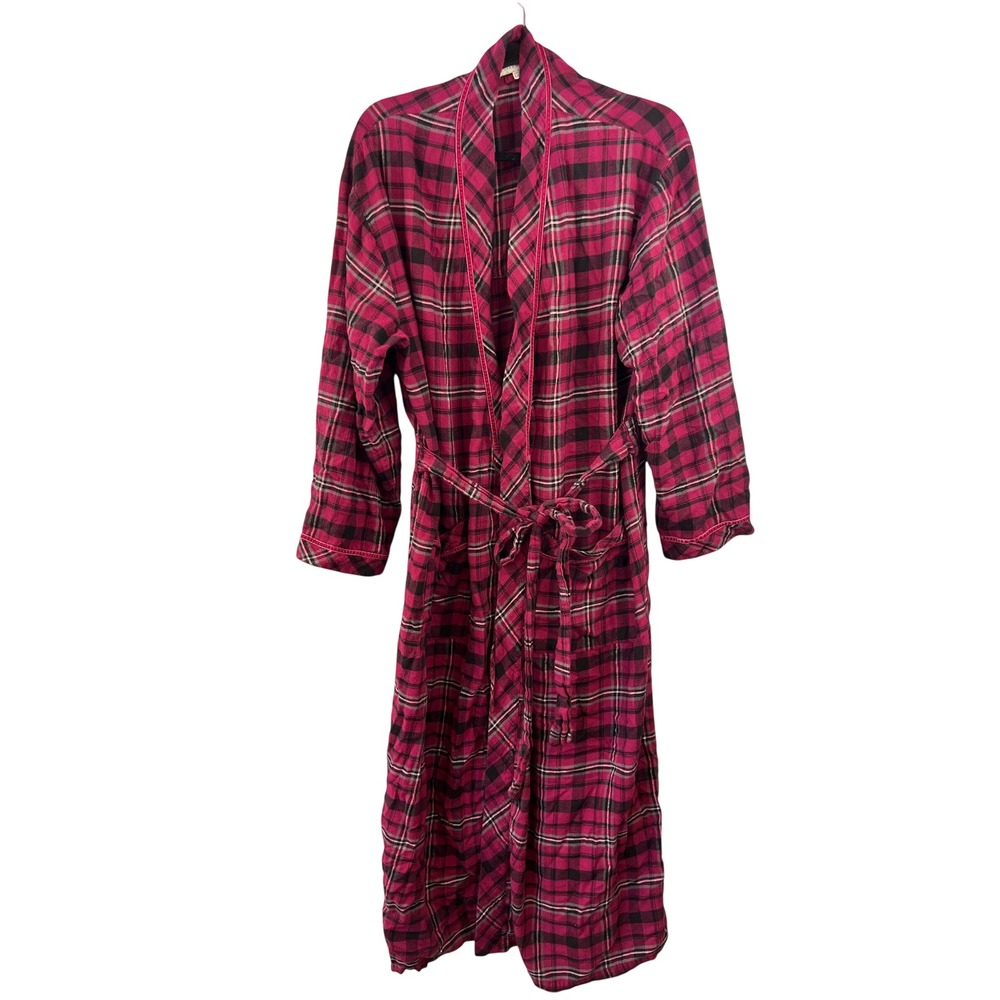 Eileen West Berry Red Plaid Flannel Long Sleeve Tie Front Robe SzL/SL